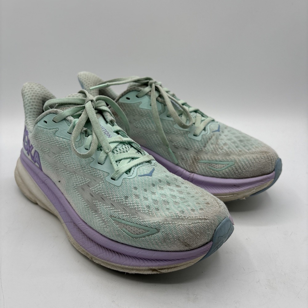 Hoka One One Clifton 9 Sneakers Women's 6.5 B Green Purple Shoes 1127896 SOLM